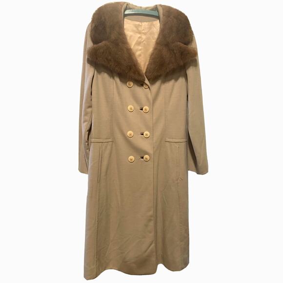 Vintage Wool Coat Medium Mary Lane 1960s Fur Collar Long Mid Century Bonded Knit - Picture 1 of 12